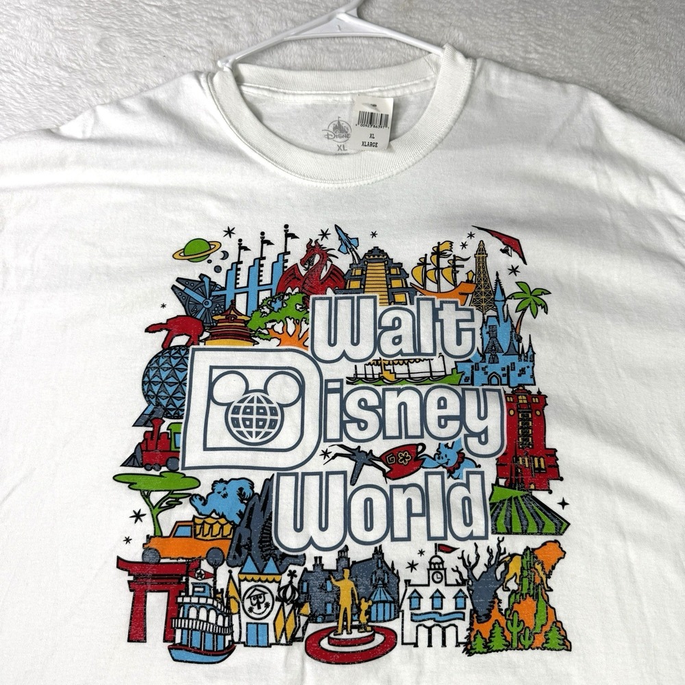 Walt Disney World Opening Days T-Shirt Mens XL White Park Icons Timeline Retired